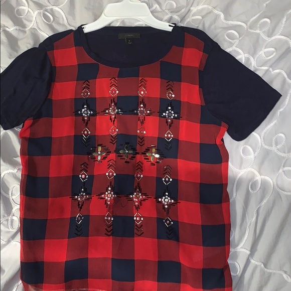 J crew sequined plaid blouse, S - Picture 3 of 6